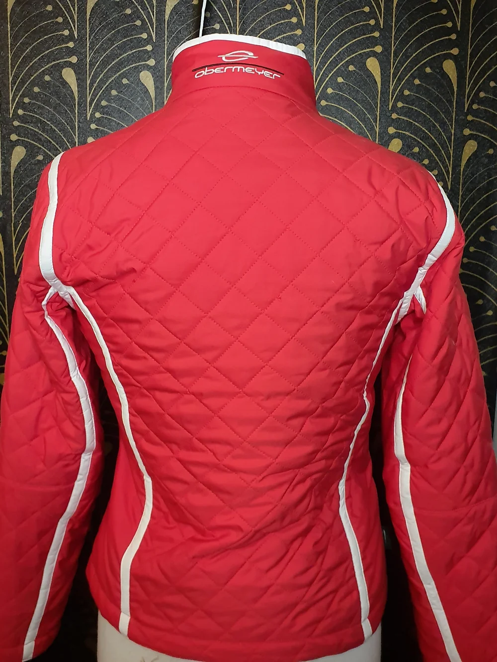Obermeyer Red Quilted Puffer Jacket with White Trim